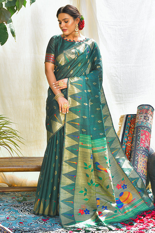 Green Colour Paithani Silk Paithani Saree