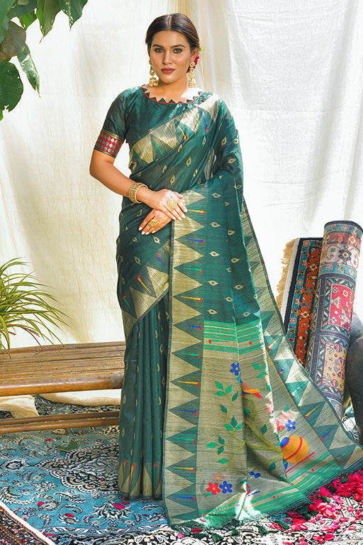 Green Colour Paithani Silk Paithani Saree