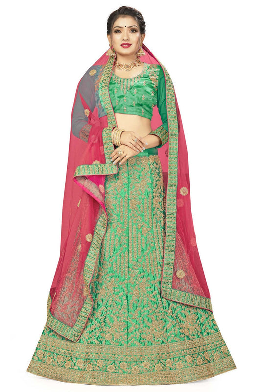 Green Colour Silk Embroidery Lehenga Choli