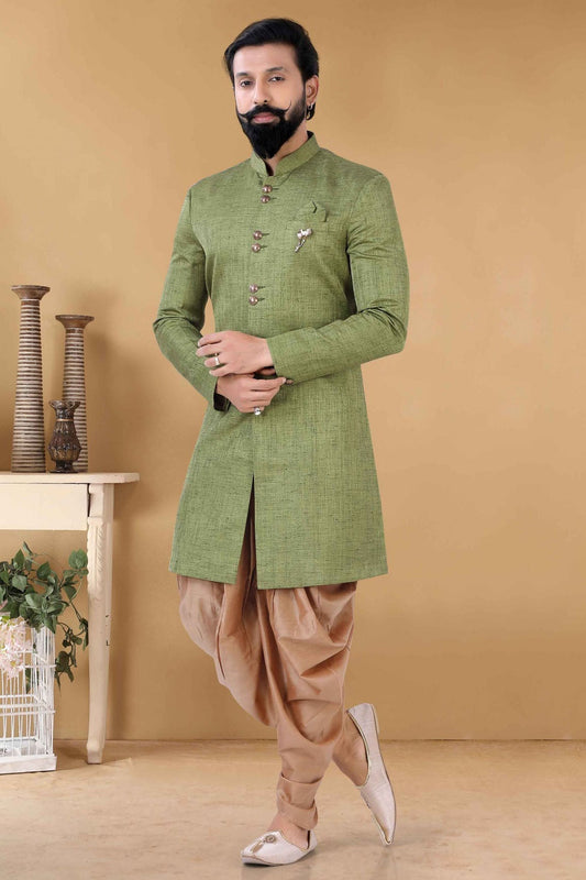 Green Colour Silk Indo Western Sherwani