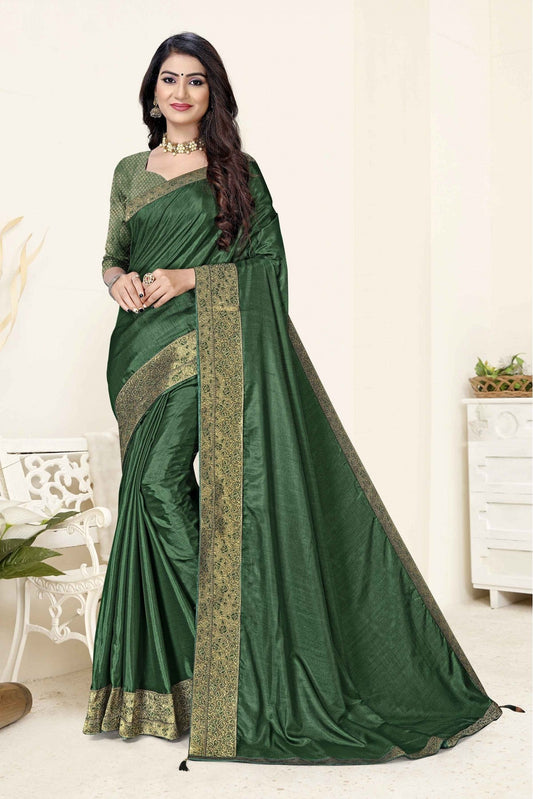 Green Colour Silk Saree In Lace Work