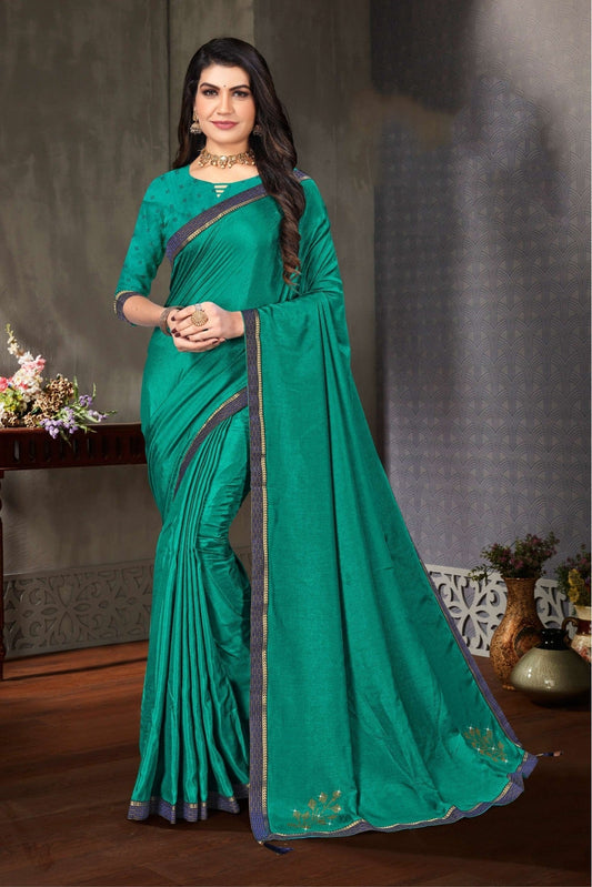 Green Colour Silk Saree In Lace Work