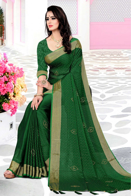 Green Colour Silk Satin Designer Saree