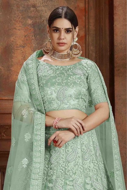 Green Colour Soft Net Embroidery Lehenga Choli