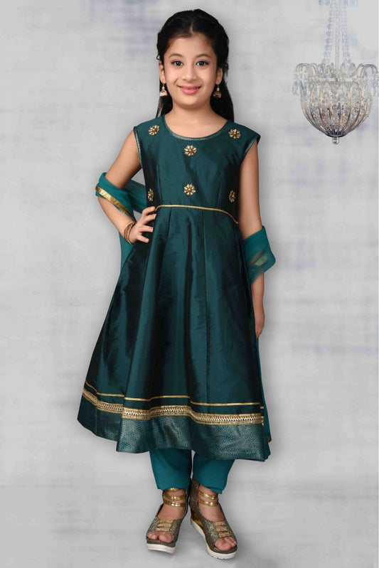 Green Colour Taffeta Embroidery Anarkali Suit