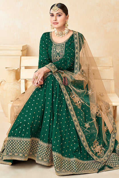 Green Colour Taffeta Silk Anarkali Suit