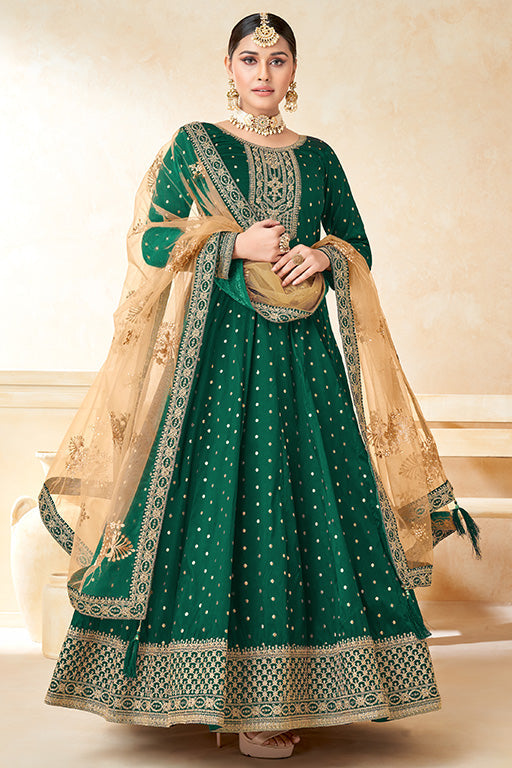 Green Colour Taffeta Silk Anarkali Suit