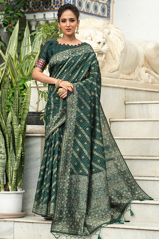 Green Colour Tussar Silk Traditional Saree