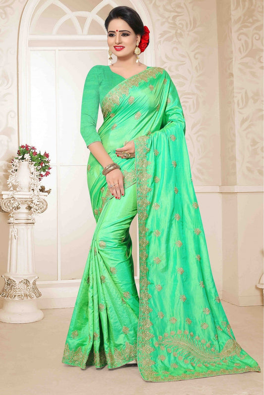Green Colour Two Tone Silk Embroidery Saree