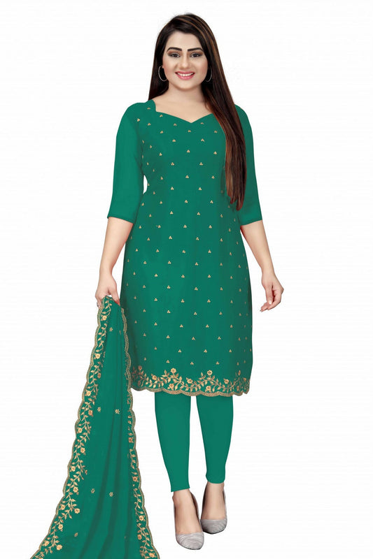 Green Colour Unstitched Georgette Thread Work Churidar Suit