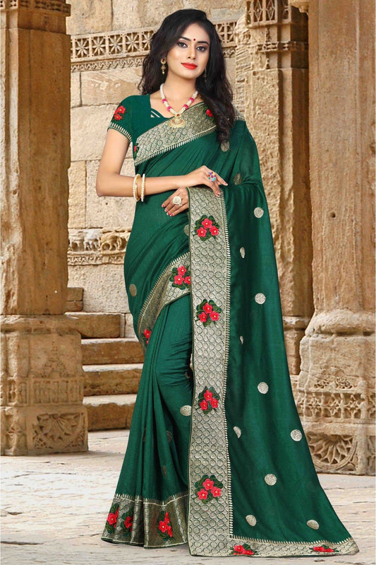 Green Colour Vichitra Silk Woven Saree