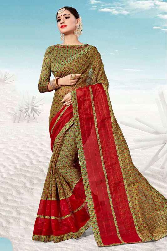 Green and Red Colour Kota Traditional Saree