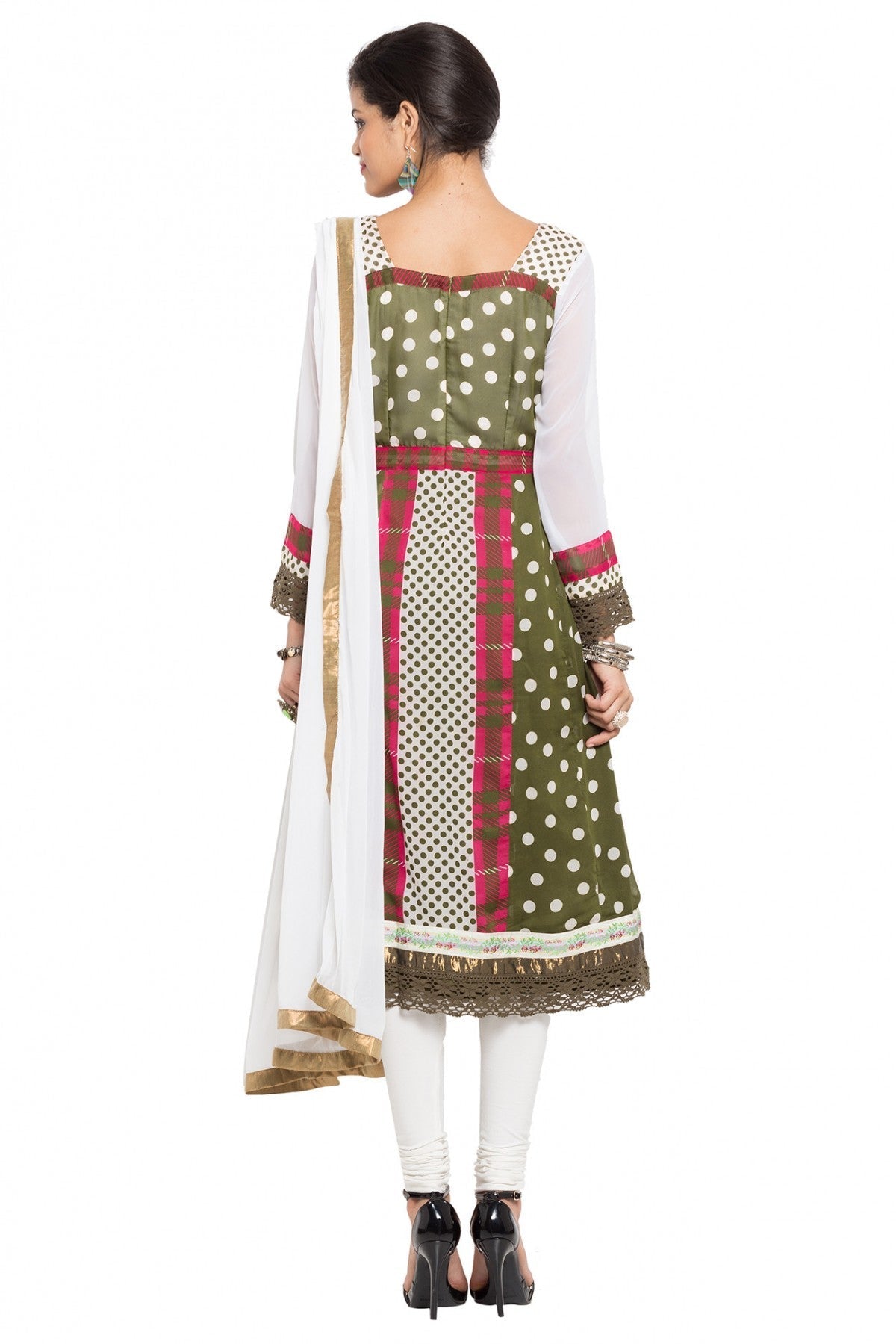 Green and White Colour Plus Size Stitched Faux Georgette Anarkali Suit