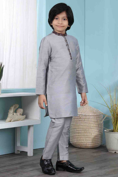 Grey Colour Cotton Silk Kurta Pajama