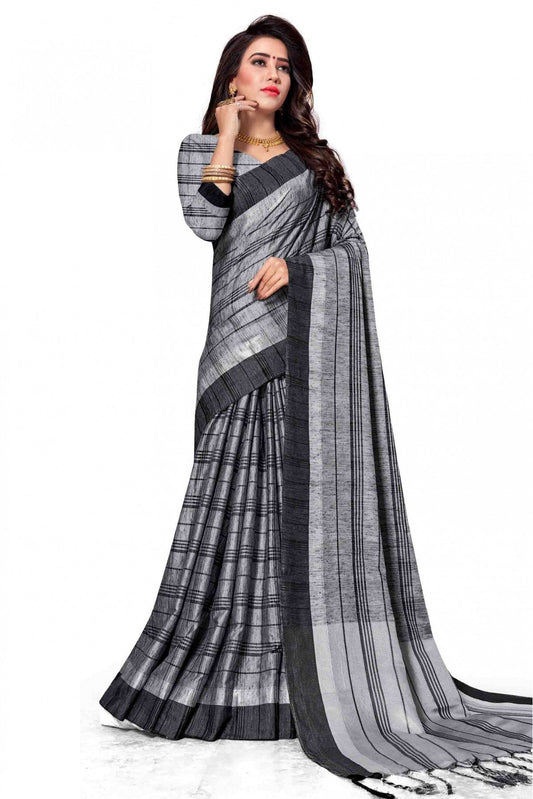 Grey Colour Cotton Silk Printed Saree