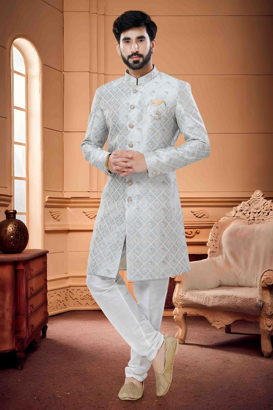 Grey Colour Indo Western In Silk Fabric