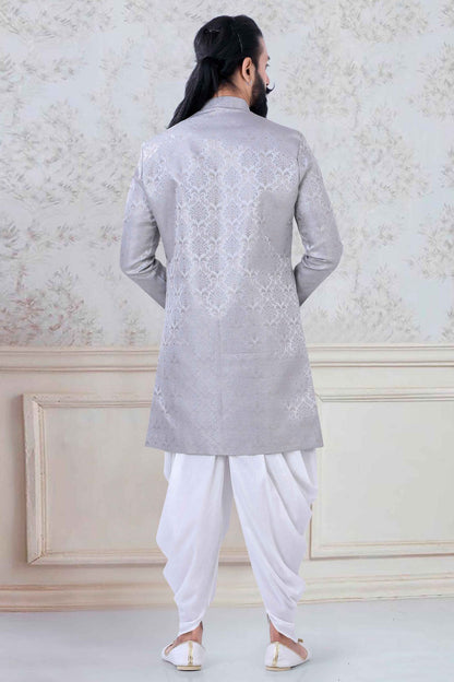Grey Colour Jacquard Silk Festival Wear Dhoti Sherwani