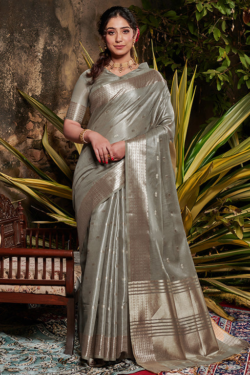 Grey Colour Maheshwari Silk Traditional Saree