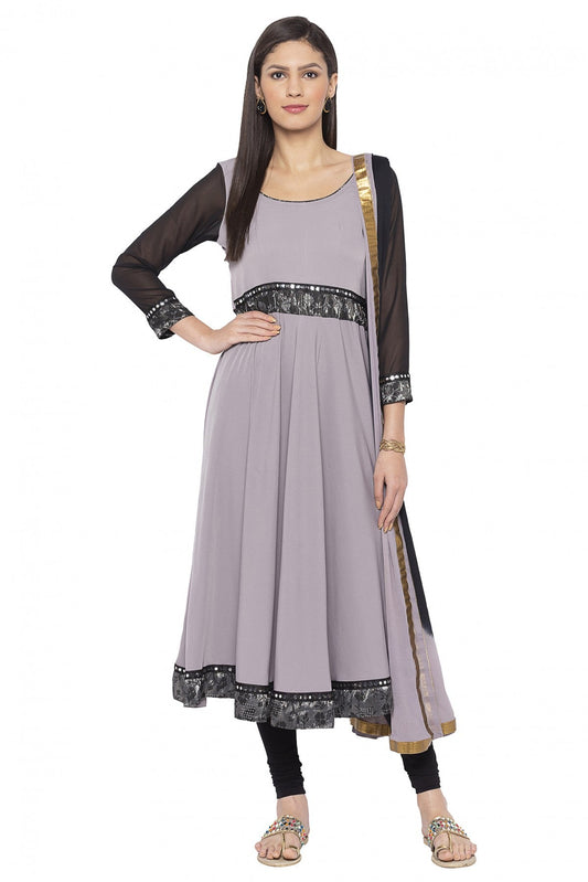 Grey Colour Plus Size Crepe Embroidery Anarkali Suit