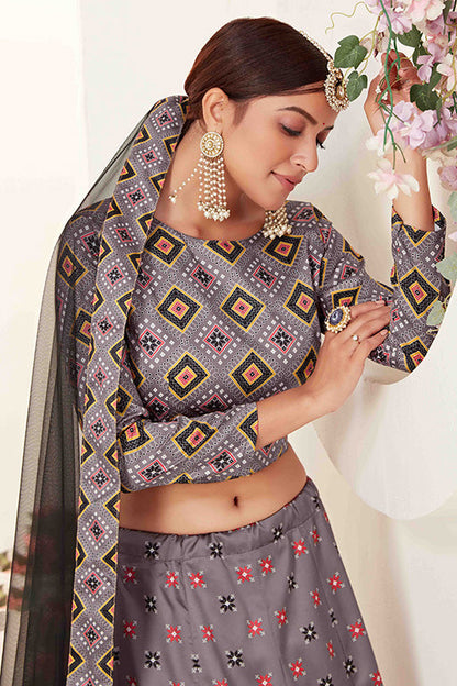 Grey Colour Silk Designer Lehenga Choli
