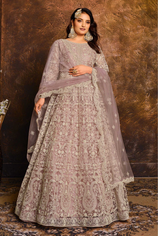 Lavender Colour Net Anarkali Suit