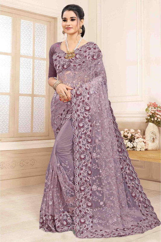 Lavender Colour Net Designer Saree