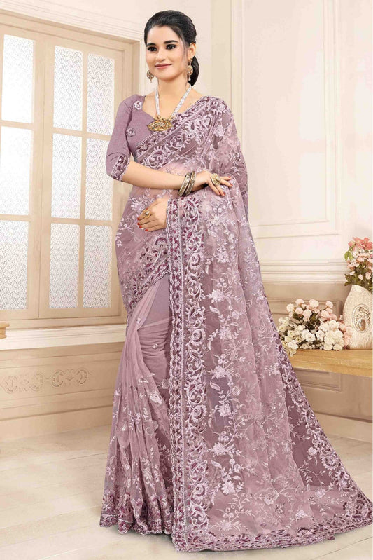 Lavender Colour Net Designer Saree