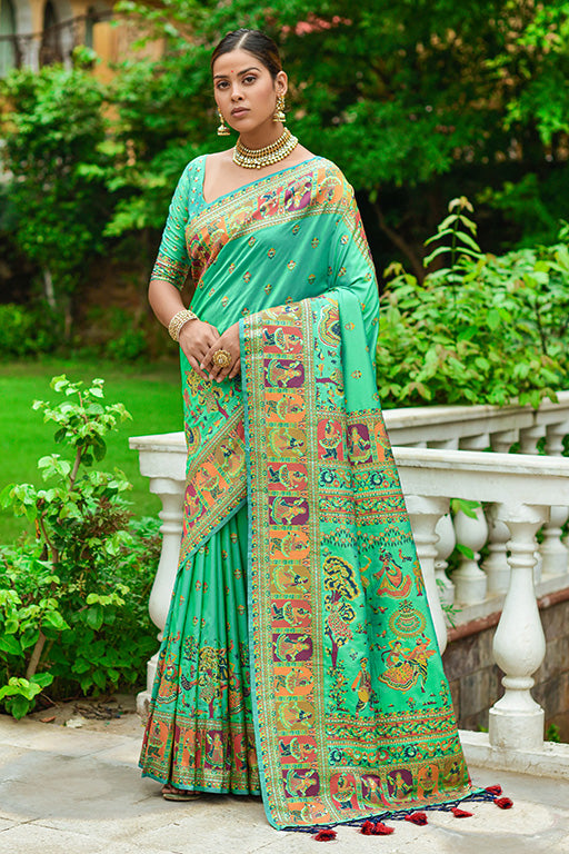 Light Green Colour Banarasi Silk Traditional Saree