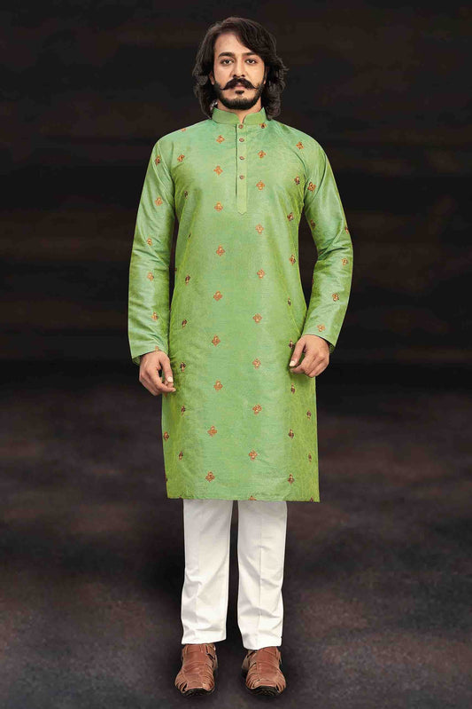 Light Green Colour Kurta Pajama In Art Silk