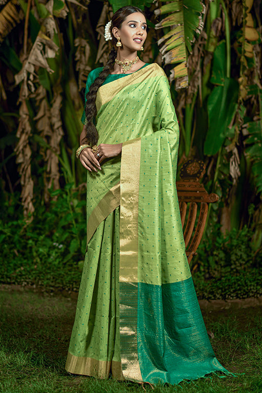 Light Green Colour Raw Silk Traditional Saree