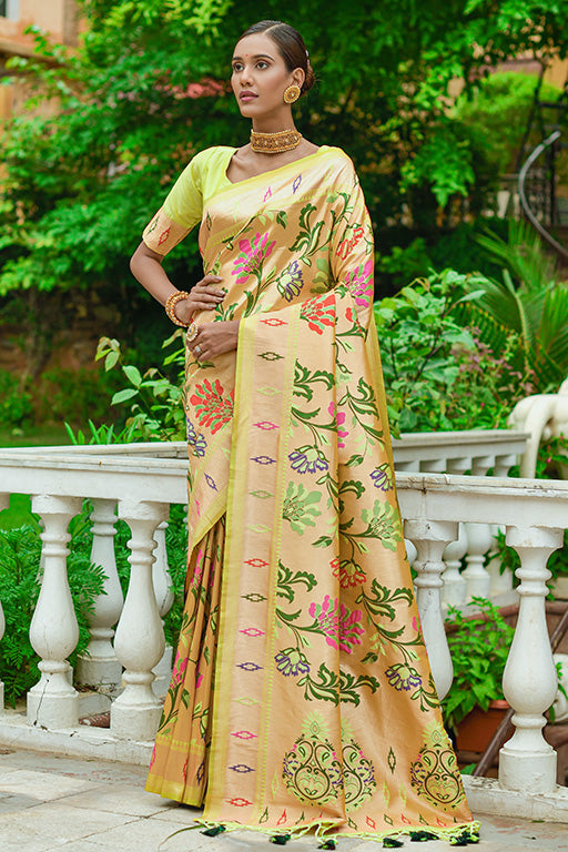 Lime Green Colour Paithani Silk Paithani Saree