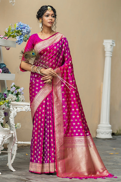 Magenta Colour Banarasi Silk Traditional Saree