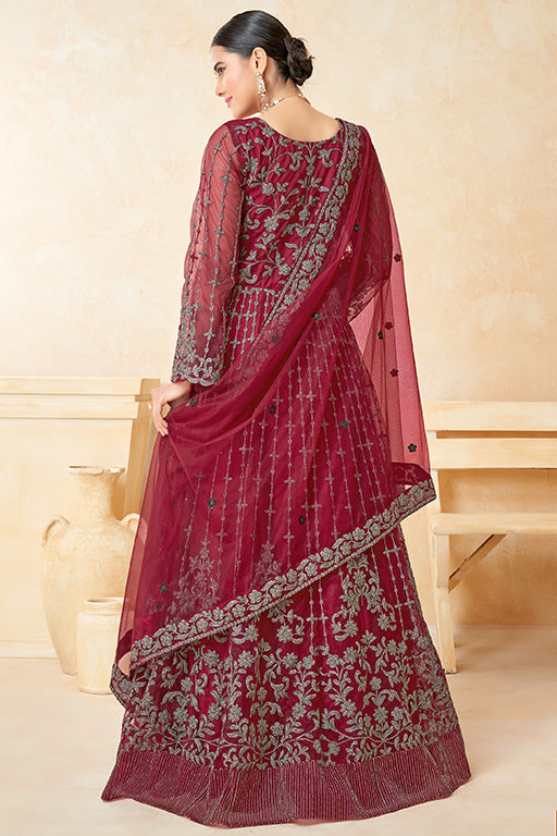 Magenta Colour Net Anarkali Suit