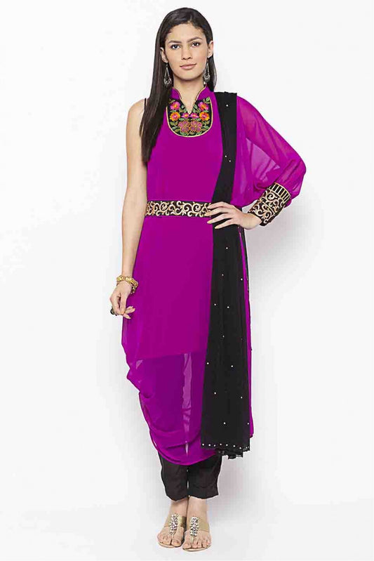 Magenta Colour Plus Size Stitched Georgette Embroidery Pant Style Suit