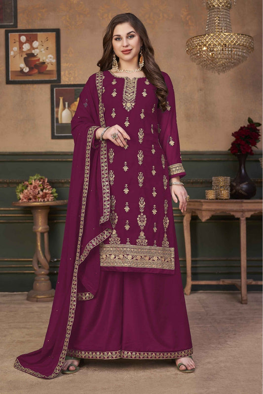 Magenta and Pink Colour Faux Georgette Palazzo Pant Suit
