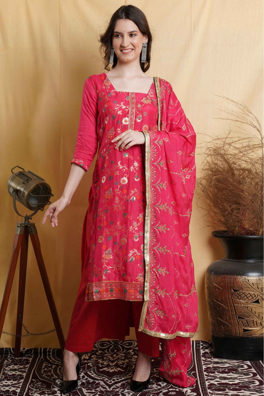 Magenta and Pink Colour Silk Blend Woven Palazzo Pant Suit