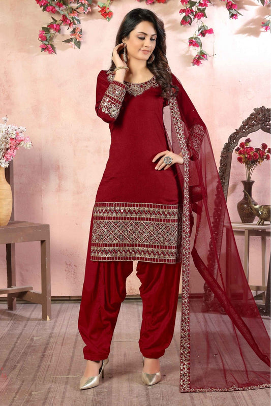 Maroon Colour Art Silk Patiala Suit