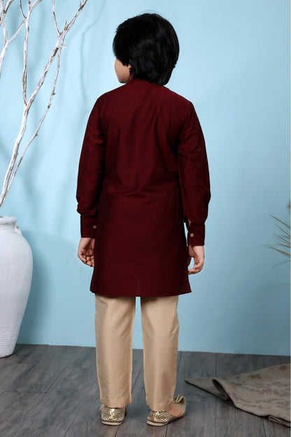 Maroon Colour Cotton Silk Kurta Pajama
