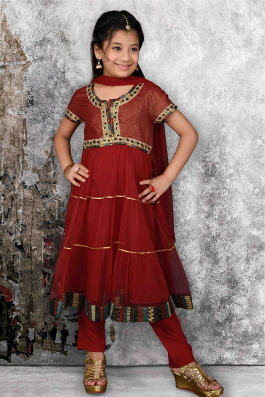 Maroon Colour Georgette Embroidery Anarkali Suit