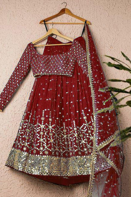 Maroon Colour Georgette Embroidery Lehenga Choli