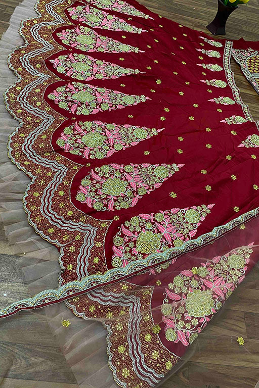 Maroon Colour Malai Satin Silk Designer Lehenga Choli