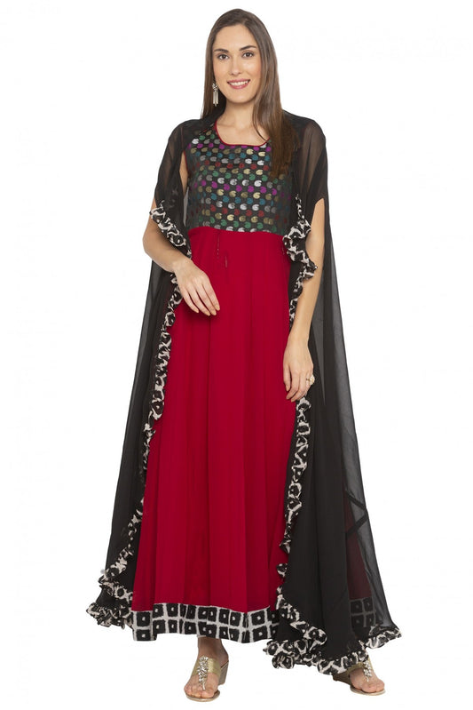 Maroon Colour Plus Size Georgette Embroidery Anarkali Suit