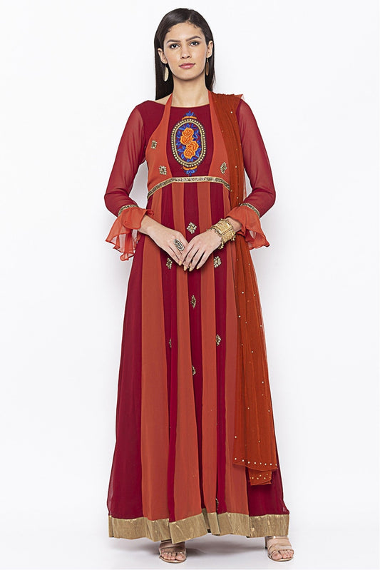 Maroon Colour Plus Size Georgette Embroidery Anarkali Suit