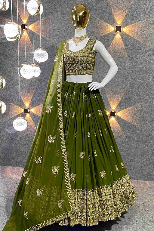 Mehendi Green Colour Georgette Designer Lehenga Choli