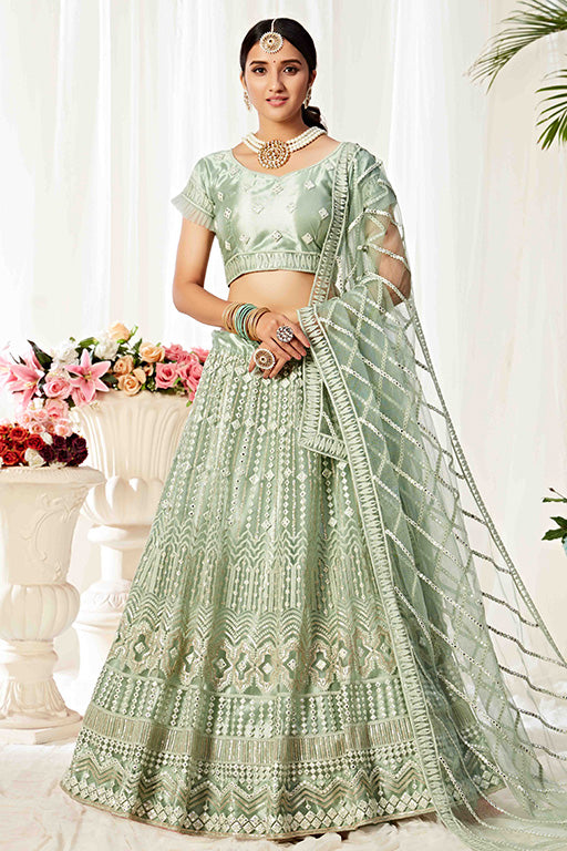 Mint Green Colour Net Designer Lehenga Choli