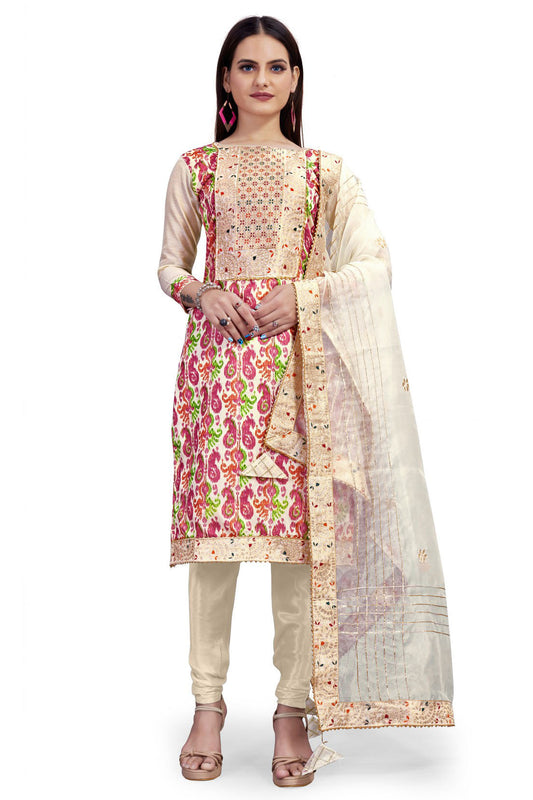 Multicolour Colour Unstitched Chanderi Printed Churidar Suit