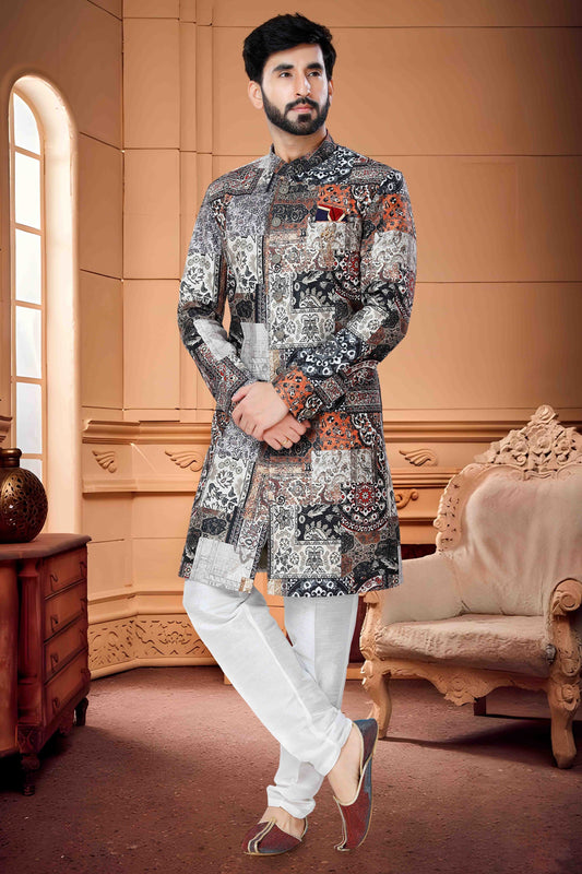 Multicolour Indo Western In Satin Fabric