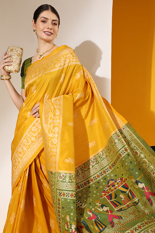 Mustard Colour Handloom Raw Silk Traditional Saree