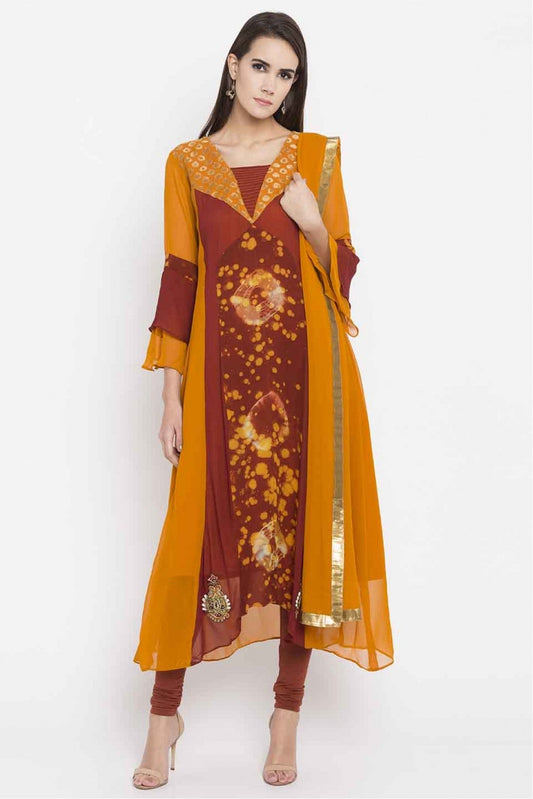 Mustard Colour Plus Size Stitched Faux Georgette Embroidery Churidar Suit