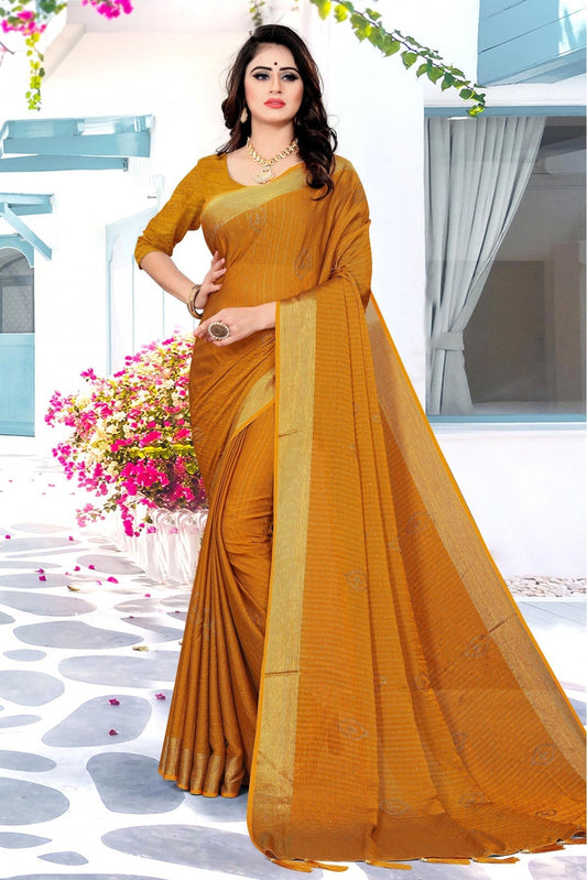 Mustard Colour Silk Satin Designer Saree